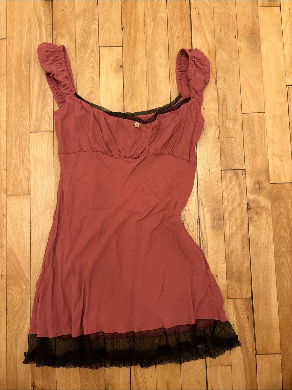 Kimchi Blue Rosewood Ruffle-Strap Cami with Black Lace Trim